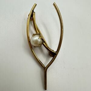 A&Z vintage Victorian Revival 12kt gold filled freshwater pearl wishbone brooch